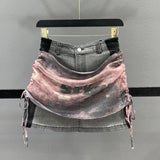 DAIIIBABYYY  -  Female Trend Sexy Pleated Denim Half Skirt Summer Fashionable Drawstring High Waist A-line Skirt Women Clothing Vintage Skirts