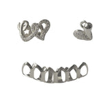 Daiiibabyyy  Hip-Hop Style Fashion-Zirconian Hearts/Hollowed-Out Lower Teeth. Rap Singer's Zirconian Teeth, Street Dance Decoration.