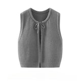 DAIIIBABYYY  -  Women's Solid Color Simple Versatile O-neck Lace-up Knitted Vests Early Autumn Sleeveless Waistcoat Jacket Tops Female Clothing