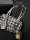 Daiiibabyyy  New Style Checkered Shoulder Bags Fashion Solid Color Simple Large Capacity Nylon Tote Canvas Travel Bag Unisex Storage Bag
