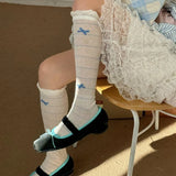 DAIIIBABYYY  -  Summer Kawaii Korean Bow Calf Socks Lolita JK Bow Cute Middle Tube Socks Ballet Thin Japanese Y2K Sock Mesh Breathable Socks
