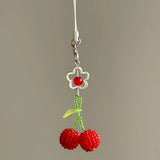 Daiiibabyyy  Handmade Red Bead Keychain Colorful Cute Exquisite Fruit Flower Bag Mobile Phone Pendant Fashion Purse Headphone Bag Accessories