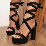 DAIIIBABYYY  -  Women's High Heel Sandals Fashion Thick Sole Super High Heel  Platform Shoes Cross tied