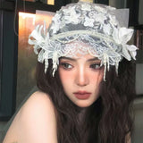 Daiiibabyyy  sweet bridal lace crystal fringed headgear wedding hair accessories