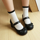 DAIIIBABYYY  -  Fashionable High heels Women's Mary Jane Shoes Buckle Sweet butterfly knot Single Shoes JK uniform Shoes Large size 48