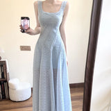 DAIIIBABYYY  -  New Style Blue Strap Ankle-Length Dress For Women French Luxury Summer Beach Vacation Fashion Sleeveless High Waist Sling Dresse