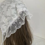 Daiiibabyyy  French Retro Lace Butterfly Triangle Scarf Tie Hair Bands Summer Female Thin Hair Band Travel Photo Seaside Sweet Cute Hair Band
