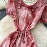 Daiiibabyyy  Woman Vintage Print Dress Doll Collar Bandage Fashion Elegant Vestidos Korean A-Line Puff Sleeve Dresses Vestidos De Mujer