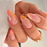 Daiiibabyyy  24Pcs Mid-length Almond Fake Nails with Butterfly Design Full Cover Nails Tips Round Head Wearable Finished Press on False Nails