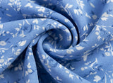 Daiiibabyyy  Retro French Style Blue Floral Print Square Collar Dress Puff Sleeve Elastic Ruched Chest Woman Dresses Holiday Robe Female