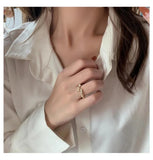 Daiiibabyyy Unique Design Sense Opals Bamboo Modeling Gold Color Ring Korean Fashion Jewelry Party for Women's Girls Luxury Accessories Gift