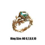 Daiiibabyyy  Inlaid Design Leaf Flower Ring Fade-Resistant with Green Stone Finger Decoration Daily Wear Individual Ins Style