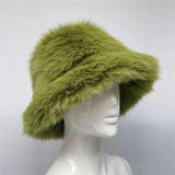 Daiiibabyyy  y2k Fluffy Faux Fur Bucket Hat Women Rabbit Fur Warm Thick Plush Winter Hat Lady Luxury Fashion Furry Panama Fisherman Cap