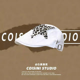 DAIIIBABYYY  -  American Retro Babe Style Berets Y2k Summer Versatile Fashion Leopard Print Sticker Design Sun Protection Forward Hats Woman