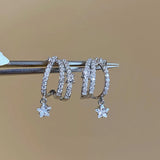 Daiiibabyyy  New Design Micro-Set Zircon Star-Shaped Pendant Silver Color Earrings for Women Luxury Trendy Jewelry Elegant Ear Accessory