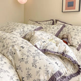 DAIIIBABYYY  -  French style pure cotton bed cover, four piece set on bed, 100 small floral all cotton duvet cover, bed sheet, lace style three