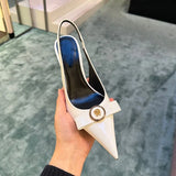 Daiiibabyyy  Handmade Slim Heel High Heels Women Size 32-45 French Style Pointed Toe Bow Low Cut Boutique Shoes Summer