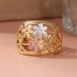 Daiiibabyyy  Vintage Bohemian Style Handmade Carved Flower Hollow Ring Suitable for Women's Daily Vacation Style Exquisite Jewelry Accessorie
