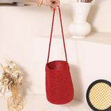 Daiiibabyyy  Casual Large Capacity Handwoven Bucket Bag Solid Color Straw Design Metal Line Bucket Bag Handmade Boho Shoulder Bag Beach