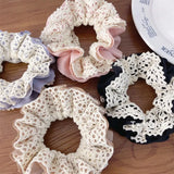 Daiiibabyyy  -  Double-layer Lace Scrunchies Headdress for Women Korean Elegant Embroidery Hollowed Ruffled ponytail Hair Band Hair Accessories