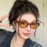 Daiiibabyyy New Fashion Vintage Oval Frame Sunglasses Women Retro Brown UV400 Sun Glasses Ladies Summer Small Cat Eye Punk Y2K Eyewear