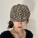 Daiiibabyyy Leopard Print Summer Spring Berets Ladies Women Girls Fashion Trendy Outdoor Street Cap
