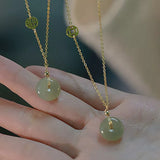 Daiiibabyyy Elbow Bead Chain Hetian Jade Necklace for Women Girl Gift Fresh Temperament Ins Fashion Peace Ｈappiness Jewelry