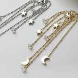 Daiiibabyyy  2PCS Dainty Star Moon Tassels Charms Earrings for Jewelry Making Findings DIY Hand Made Brass 14k Gold Plated 6.4*12mm