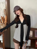 Daiiibabyyy  Vintage Sweet Floral Print Design 2 Piece Set Women Long Sleeve Cardigan + Striped Outerwear Tops Fashion Korean Popular Clothes