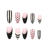 Daiiibabyyy  24pcs INS French False Nails with Black Dot Printed Yellow Stripe Design Press on Nails for Women Wearable Almond Fake Nails