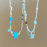 DAIIIBABYYY  -  Summer Ceramic Blue Starfish Shell Pendant Beaded Necklace For Women Y2K Aesthetic Charm Boho Beach Ocean EMO Accessories