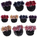 Daiiibabyyy  Spring Clip Beaded Crochet Hair Clip Barrettes For Flight Attendant Women Bun Net Crystal Hairnet Cover Zircon Flower Bun Snood