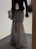 DAIIIBABYYY  -  Color Blocking Plaid Slightly Transparent Chiffon Skirt Women Summer 2025 New Niche Retro High Waisted A-line Skirts