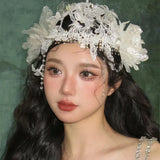 Daiiibabyyy  sweet bridal lace crystal fringed headgear wedding hair accessories