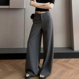 Daiiibabyyy  Gray High-Waisted Wide-Leg Pants Drapey Fabric Loose Fit Casual Women's Fashion Trousers Daily Wear Bottoms