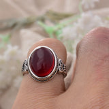 DAIIIBABYYY  -  New Arrival Fashion Garnet Stone Flower Thai Silver Ladies Wedding Ring Original Jewelry For Women Christmas Gifts