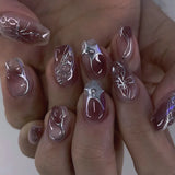 Daiiibabyyy  Manicure Long Almond and Ballerina False Nails Cat Eye Stars Fake Nials Leopard Detachable Nail Tips Women
