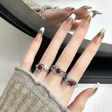 DAIIIBABYYY  -  Personality Design Irregular Red Crystal Couple Ring for Women Punk Style Double Layer Opal Liquid Opening Ring Rock Jewelry Set