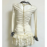 Daiiibabyyy  New American Shibuya Hot Girl Zebra Fold Zipper Cardigan Long Sleeve Top Women Retro Vintage Look Slim
