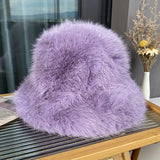 Daiiibabyyy  Oversize Faux Fur Bucket Hat Winter Luxury Warm Fluffy Fisherman Hat Women Fashion Party Caps Female Furry Thickened Basin Hat