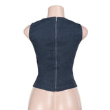 DAIIIBABYYY  -  Pure Sexy Hollow Out Imitation Denim Vest Top Women's Summer O-neck Slim Fit Tank Fashion Female Clothes
