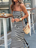 DAIIIBABYYY  -  Maxi Dress Fashion Holiday Women Summer Striped Loungewear Sleeveless Slim Sheath Dress Backless Elegant Ladies Dress Streetwear