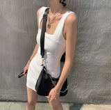 DAIIIBABYYY  -  Sexy Black Mini Dress Women Streetwear Square Collar Sundress Korean White Bodycon One Pieces Dresses Summer Vestidos New