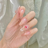 Daiiibabyyy 24pcs/box Butterfly Rhinestone Nail Art Wearable Detachable Press on Fake Nails Tips with Glue Super Shiny Fashion Finished Nail