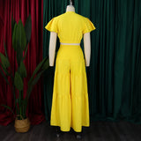 DAIIIBABYYY  -  Women 2 Pieces Skirts Sets Solid Blouse Short Sleeve Deep V Neck & Long SKirts Loose Floor Length Elegant Birthday Party Clothes
