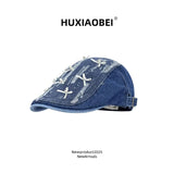 Daiiibabyyy  Korean Bow Rhinestone Decorative Denim Forward Hat Women Spring and Summer Sweet Sunshade Casual Short Brim Flat Top Peaked Cap