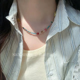 DAIIIBABYYY  -  Bohemian Colorful Stone Imitation Pearl Chain Necklace Men Trendy Crystal Beaded Choker on Neck Accessories Y2K Jewelry