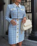 DAIIIBABYYY  -  Tweed Buttoned Coat & High Waist Skirt Set Women Two Pieces Suits