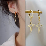 Daiiibabyyy  Retro Classic Black Enamel Star Drop Dangle Earrings for Women Cute Five-pointed Star Stainless Steel Hoop Earrings Jewelry Gift