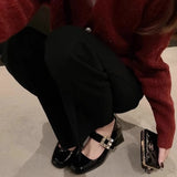 DAIIIBABYYY   -  French Retro Mary Jane Shoes Women Spring and Autumn New Square Head Thick Heel Shoes Diamond One Line Buckle High Heels